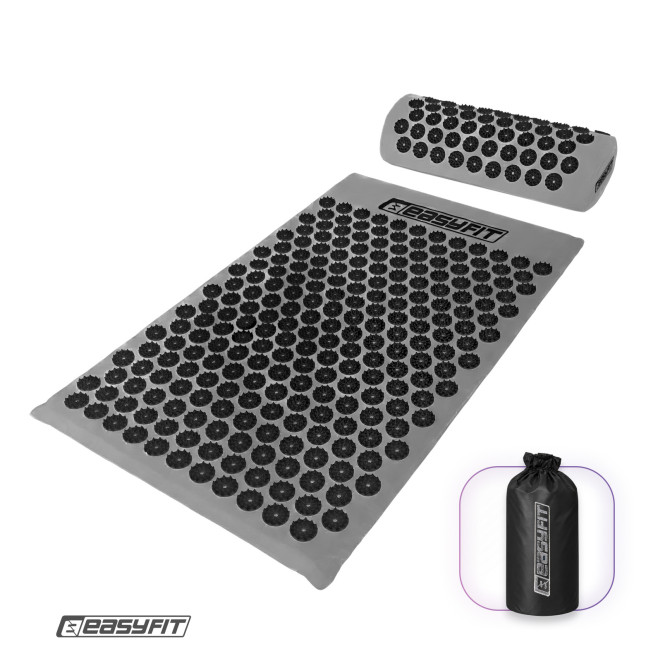 масажний килимок Easyfit з подушкою (аплікатор Кузнєцова) сірий з чорним