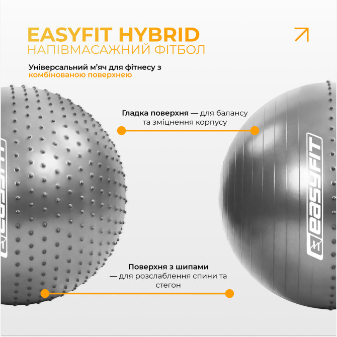стоимость фитбол 75 см EasyFit Hybrid серый (фитбол полумассажный)