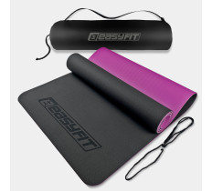 Коврик для йоги и фитнеса EasyFit TPE+TC 6 мм двухслойный + Чехол черный с фиолетовым