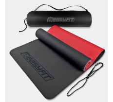 Коврик для йоги и фитнеса EasyFit TPE+TC 6 мм двухслойный + Чехол черный с красным