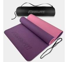 Коврик для йоги и фитнеса EasyFit TPE+TC 6 мм двухслойный + Чехол фиолетовый с розовый