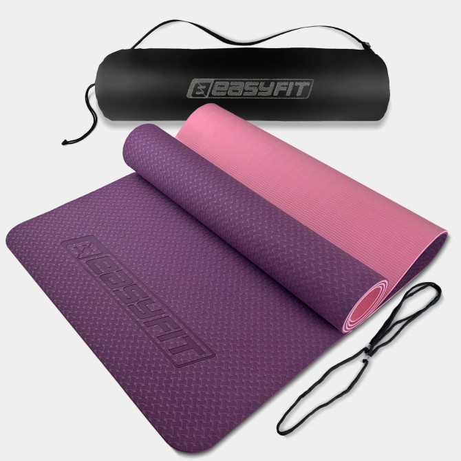 коврик для йоги и фитнеса EasyFit TPE+TC 6 мм с чехлом фиолетовый-розовый