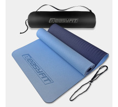 Коврик для йоги и фитнеса EasyFit TPE+TC 6 мм двухслойный + Чехол голубой-синий