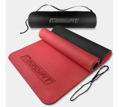 Коврик для йоги и фитнеса EasyFit TPE+TC 6 мм двухслойный + Чехол красный с черным