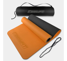 Коврик для йоги и фитнеса EasyFit TPE+TC 6 мм двухслойный + Чехол оранжевый с черным