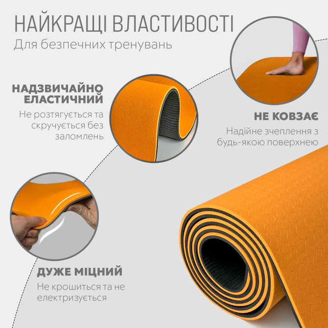 стоимость на коврик для йоги и фитнеса EasyFit TPE+TC 6 мм с чехлом оранжевый-черный