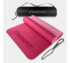 Коврик для йоги и фитнеса EasyFit TPE+TC 6 мм двухслойный + Чехол розовый cо св.розовым