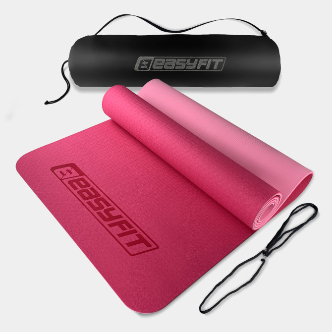 коврик для йоги и фитнеса EasyFit TPE+TC 6 мм с чехлом розовый-св.розовый