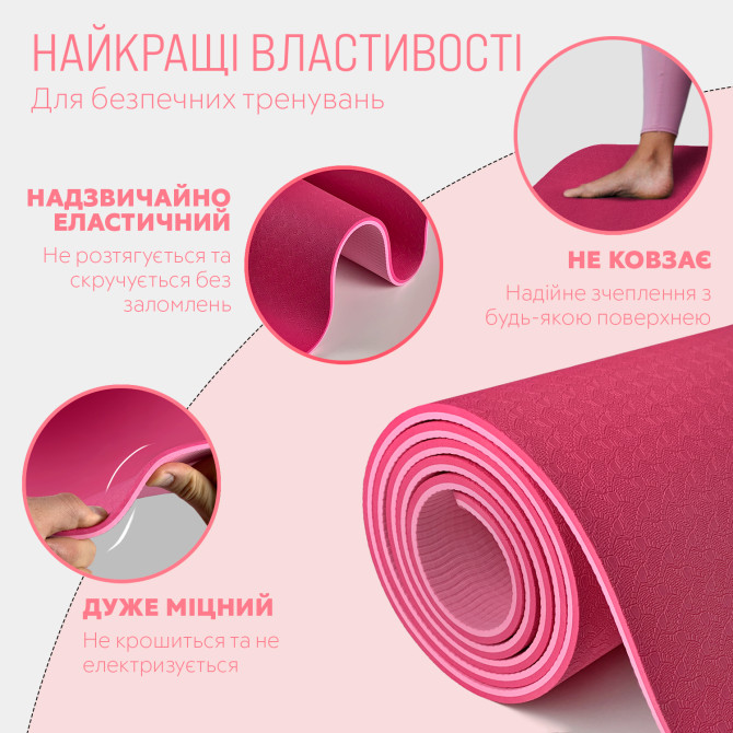 стоимость на коврик для йоги и фитнеса EasyFit TPE+TC 6 мм с чехлом розовый-св.розовый