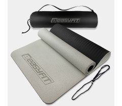 Килимок для йоги та фітнеса EasyFit TPE+TC 6мм двошаровий + Чохол сірий з чорним