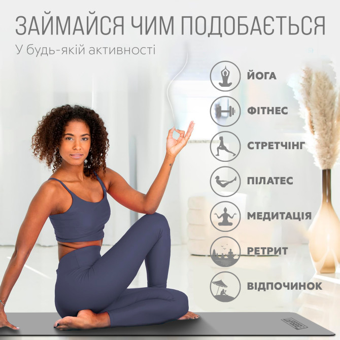 купить коврик для йоги и фитнеса EasyFit TPE+TC 6 мм с чехлом серый-черный
