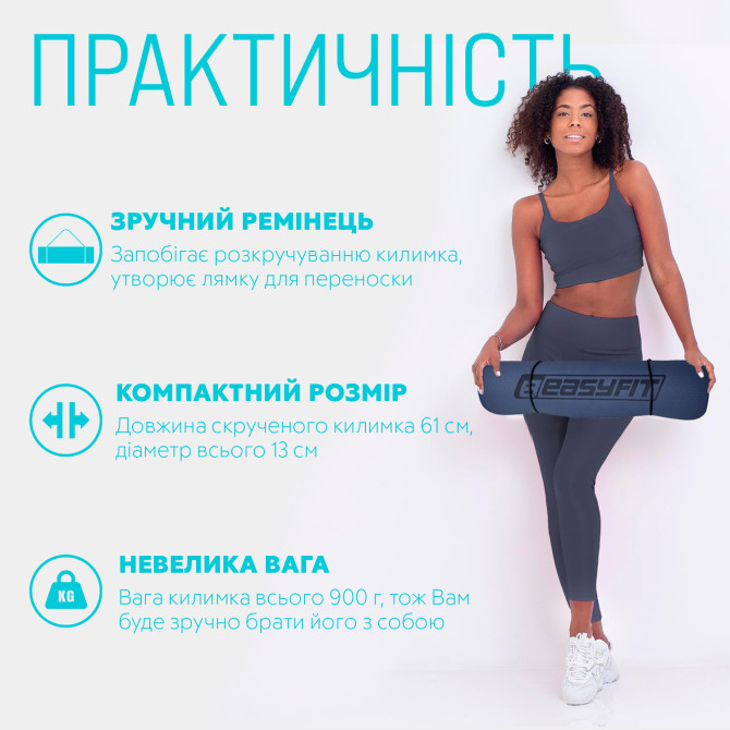 цена на коврик для йоги и фитнеса EasyFit TPE+TC 6 мм с чехлом  синий-голубой