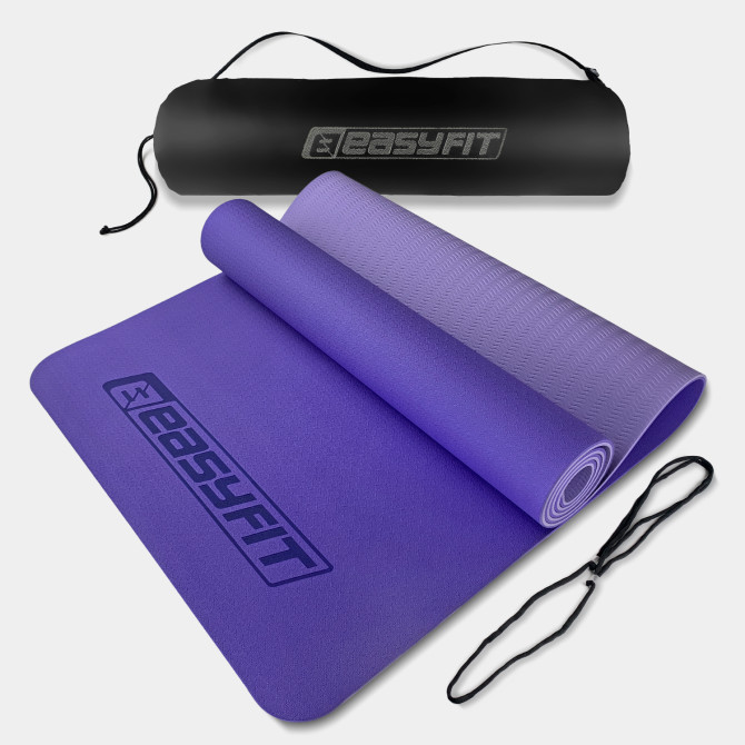 коврик для йоги и фитнеса EasyFit TPE+TC 6 мм с чехлом сиреневый-св.сиреневый
