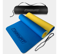 Коврик для йоги и фитнеса EasyFit TPE+TC 6 мм двухслойный + Чехол синий-желтый