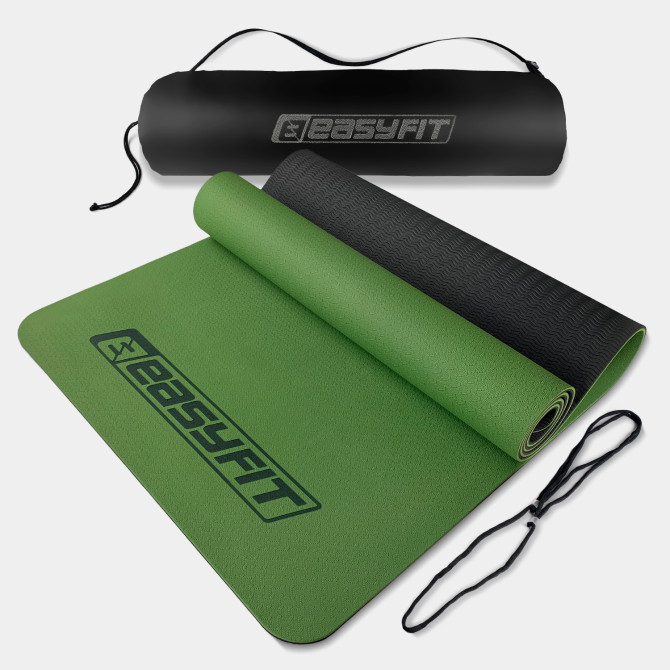 коврик для йоги и фитнеса EasyFit TPE+TC 6 мм с чехлом зеленый-черный