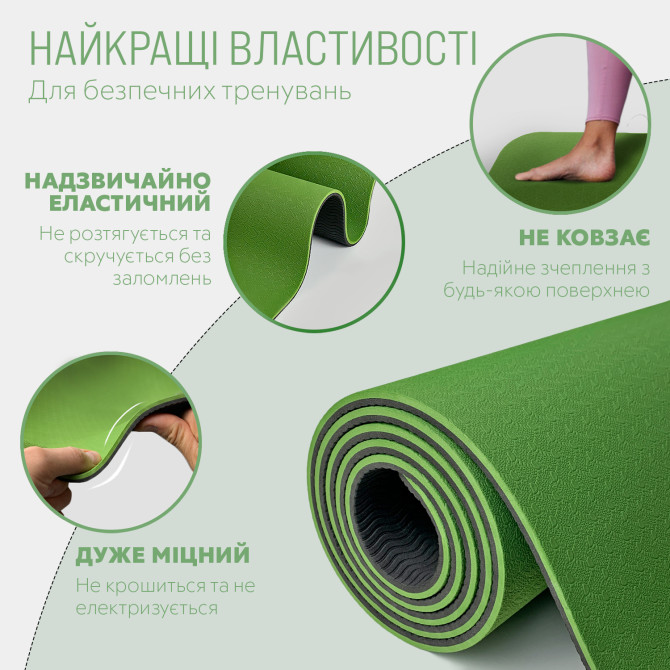 стоимость на коврик для йоги и фитнеса EasyFit TPE+TC 6 мм  с чехлом зеленый-черный