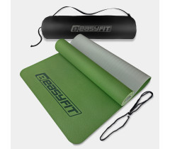 Килимок для йоги та фітнеса EasyFit TPE+TC 6мм двошаровий + Чохол зелений з сірим