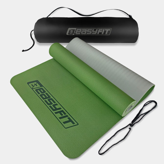 коврик для йоги и фитнеса EasyFit TPE+TC 6 мм  + Чехол зеленый с серым