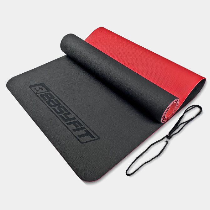 килимок для йоги та фітнесу EasyFit TPE+TC 6мм чорний-червоний