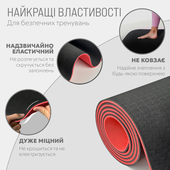 вартість на килимок для йоги та фітнесу EasyFit TPE+TC 6мм чорний-червоний
