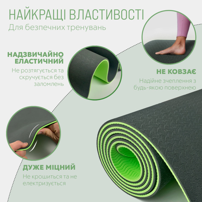 вартість на килимок для йоги та фітнесу EasyFit TPE+TC 6мм чорний-зелений