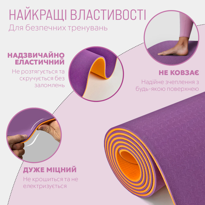  стоимость на коврик для йоги и фитнеса EasyFit TPE+TC 6 мм фиолетовый-оранжевый