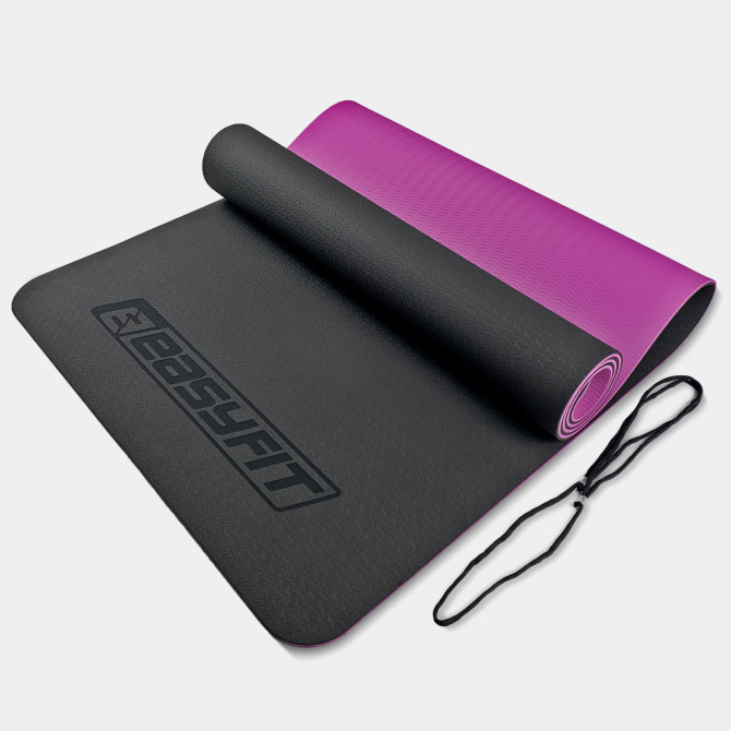 килимок для йоги та фітнесу EasyFit TPE+TC 6мм чорний-фіолетовий