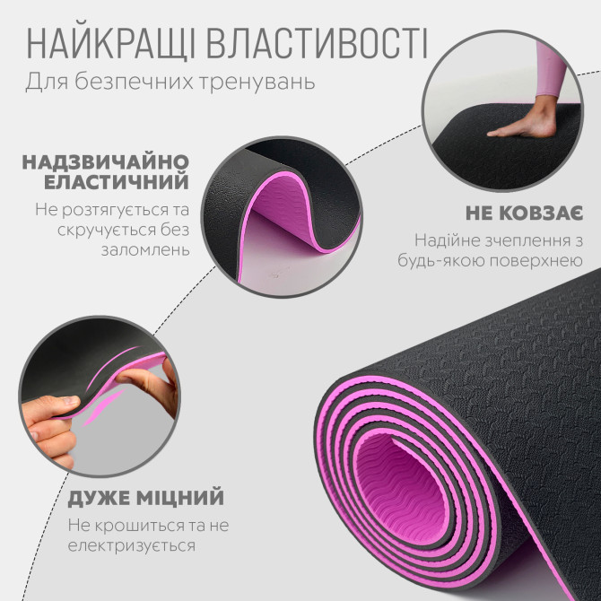купити килимок для йоги та фітнесу EasyFit TPE+TC 6мм чорний-фіолетовий