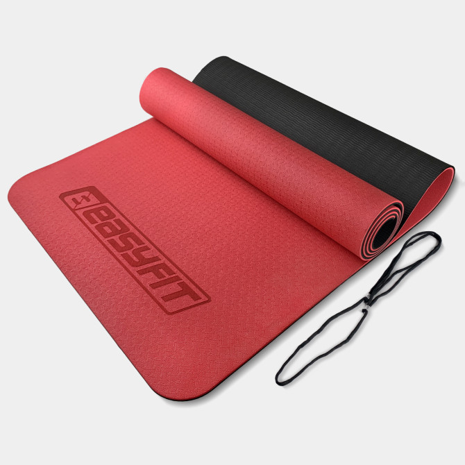 коврик для йоги и фитнеса EasyFit TPE+TC 6 мм красный-черный
