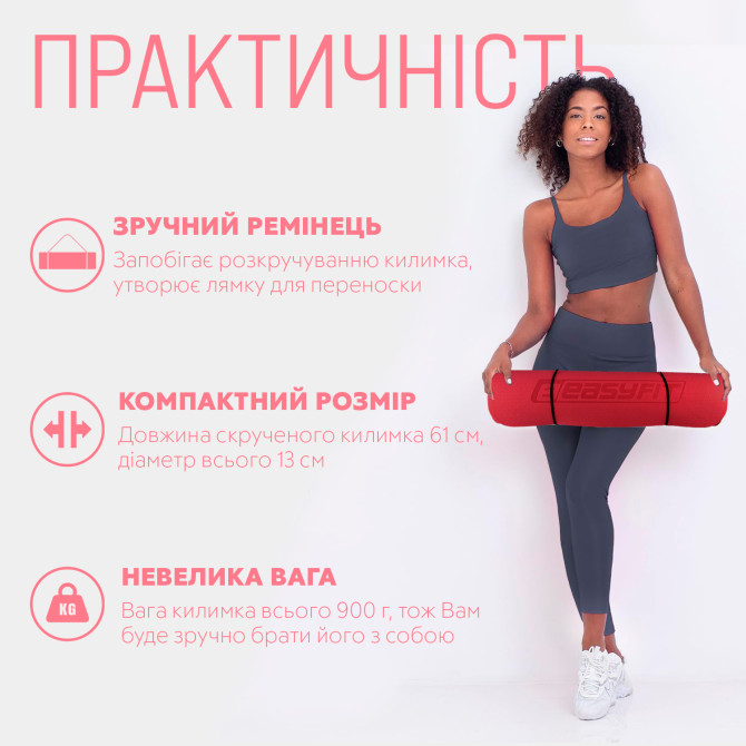 быстрая доставка коврик для йоги и фитнеса EasyFit TPE+TC 6 мм красный-черный