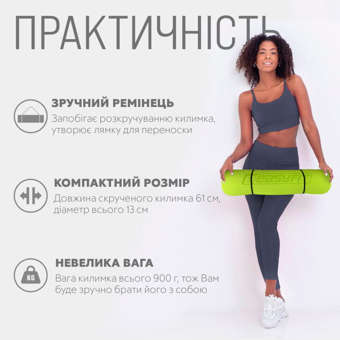 купить коврик для йоги и фитнеса EasyFit TPE+TC 6 мм двухслойный лимонный-серый