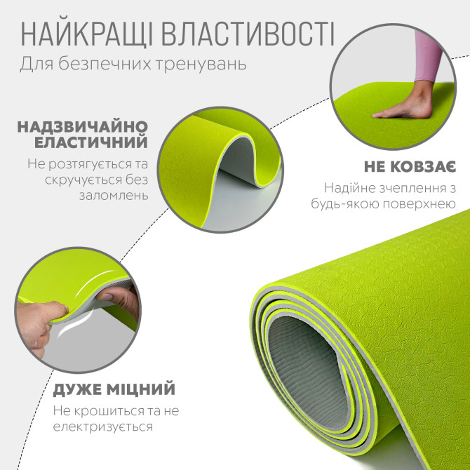 заказать коврик для йоги и фитнеса EasyFit TPE+TC 6 мм двухслойны лимонный-серый