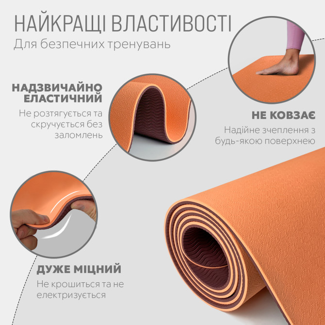 заказать коврик для йоги и фитнеса EasyFit TPE+TC 6 мм двухслойны персиковый-коричневый