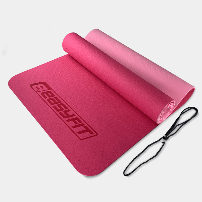 коврик для йоги и фитнеса EasyFit TPE+TC 6 мм розовый-св.розовый