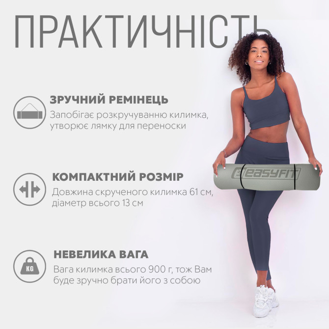 замовити килимок для йоги та фітнесу EasyFit TPE+TC 6 мм двошаровий сірий-чорний