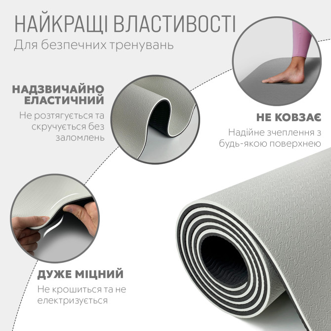 купити килимок для йоги та фітнесу EasyFit TPE+TC 6 мм двошаровий сірий-чорний