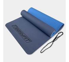Коврик для йоги и фитнеса EasyFit TPE+TC 6 мм двухслойный синий-голубой