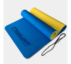 Коврик для йоги и фитнеса EasyFit TPE+TC 6 мм двухслойный синий-желтый