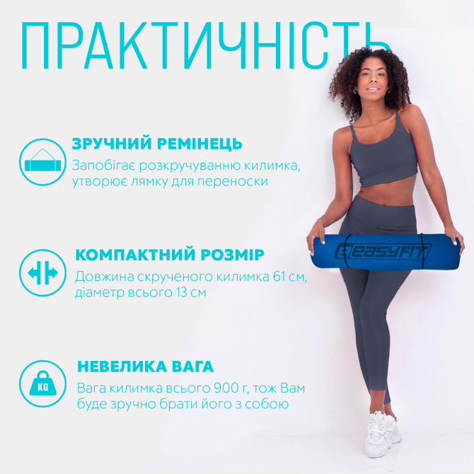 купить коврик для йоги и фитнеса EasyFit TPE+TC 6 мм двухслойный синий-желтый