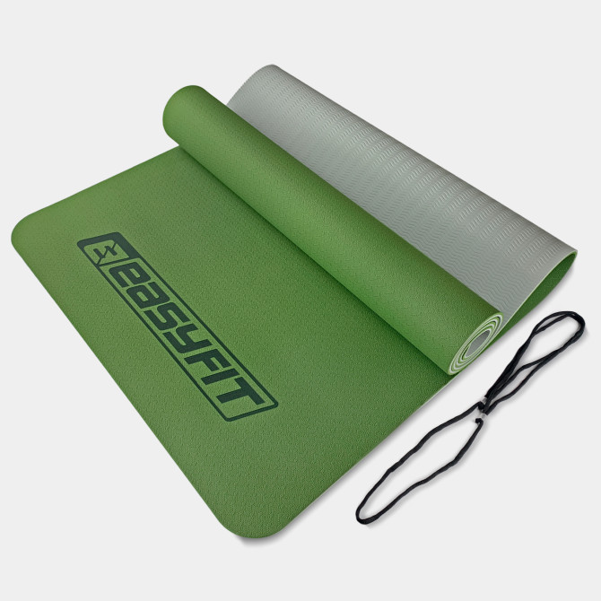 килимок для йоги та фітнесу EasyFit TPE+TC 6мм зелений-сірий