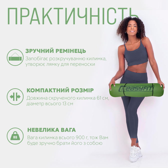 швидка доставка килимок для йоги та фітнесу EasyFit TPE+TC 6мм  зелений-сірий