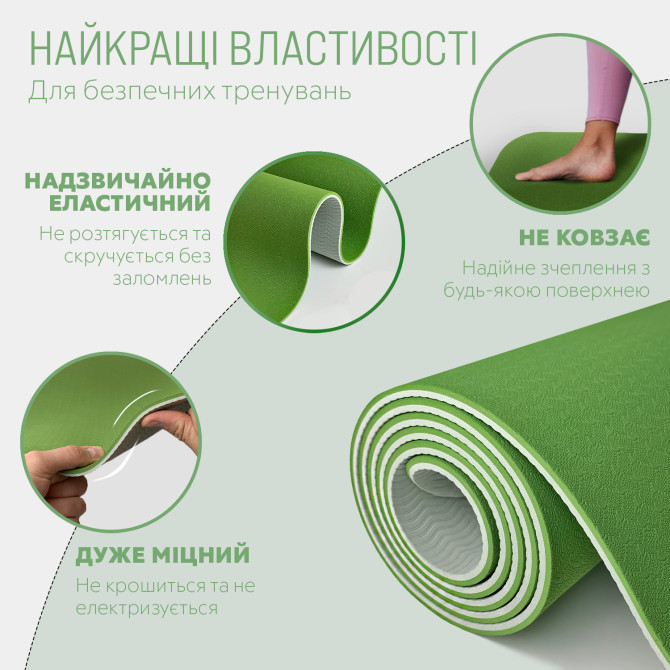 вартість на килимок для йоги та фітнесу EasyFit TPE+TC 6мм зелений-сірий