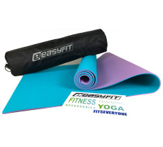 Коврик для йоги и фитнеса EasyFit TPE+TC 6 мм двухслойный + Чехол мятный с фиолетовым