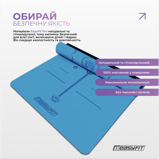 выгодная стоимостьковрик для йоги профессиональный EasyFit Pro каучук 5 мм синий