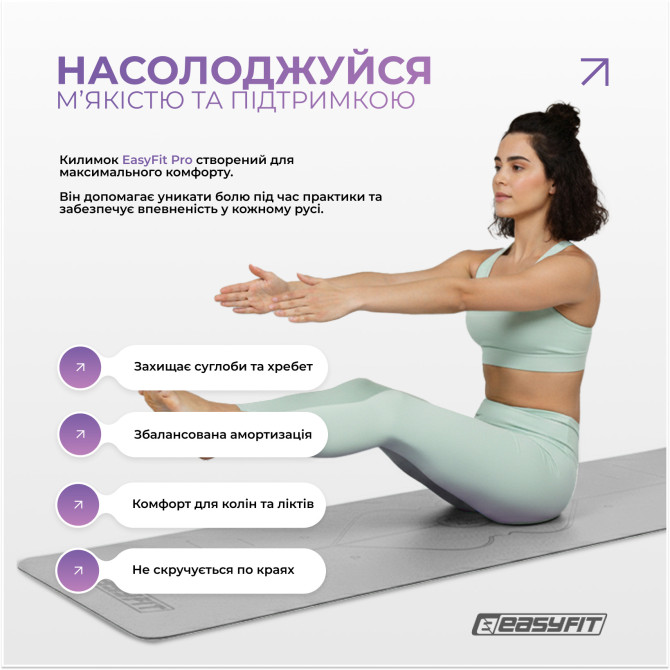 купити недорого килимок для йоги професійний EasyFit Pro каучук 5 мм Сірий