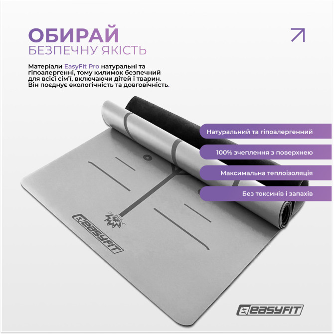 замовити оптом килимок для йоги професійний EasyFit Pro каучук 5 мм Сірий