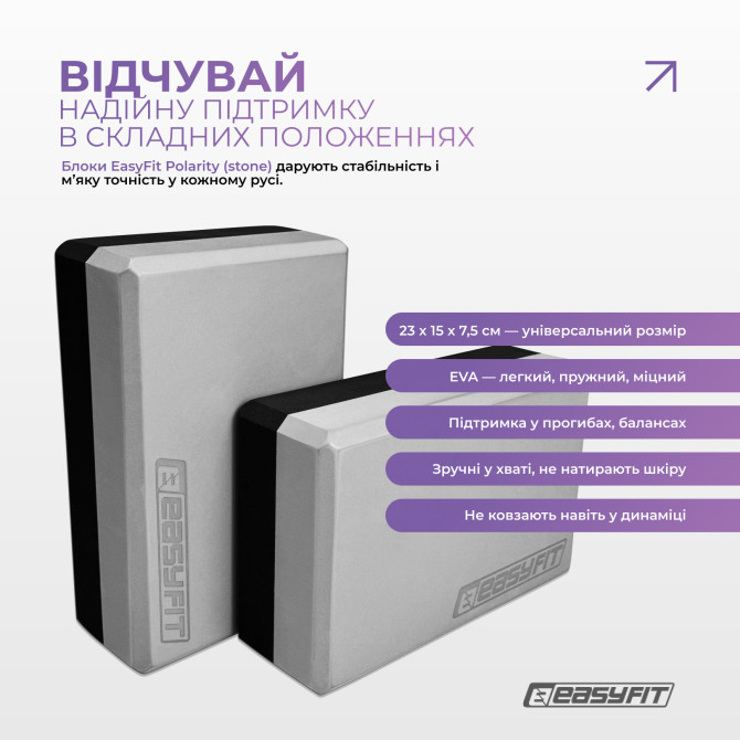 замовити набір для йоги та фітнесу EasyFit Polarity Set PRO (Stone): килимок, два блоки та ремінь
