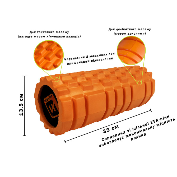 массажный ролик EasyFit Solid Roller оранжевый