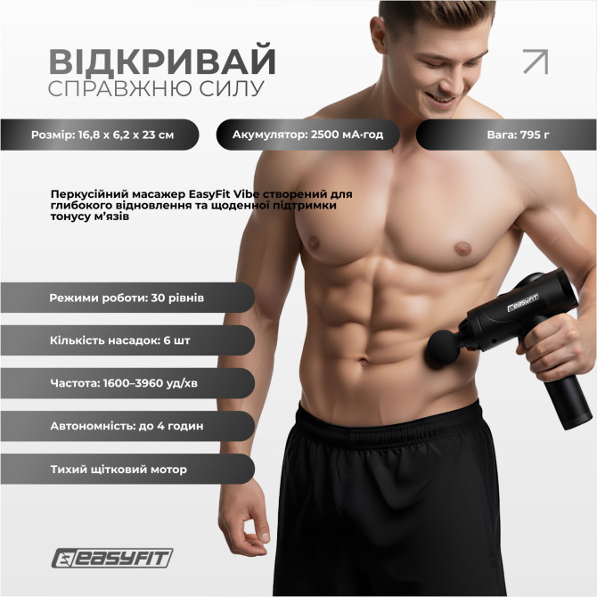 купити перкусійний масажер для спини EasyFit Vibe 6 насадок, 30 режимів
