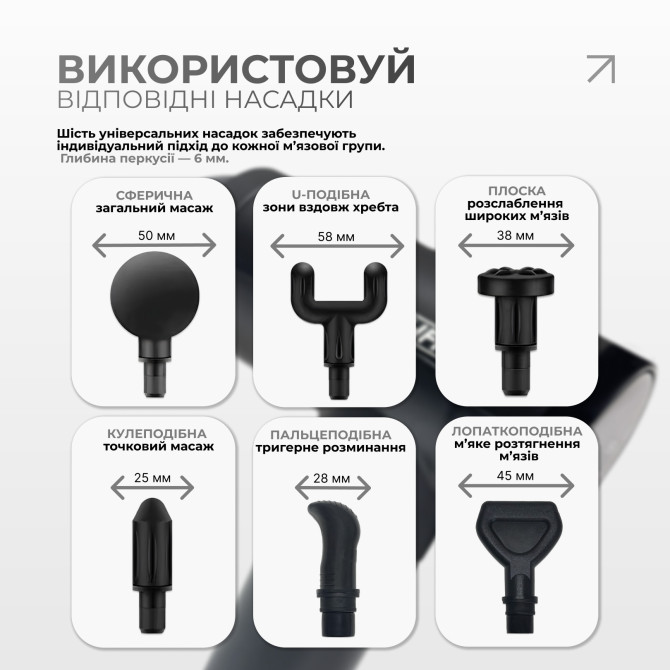 замовити перкусійний масажер для спини EasyFit Vibe 6 насадок, 30 режимів